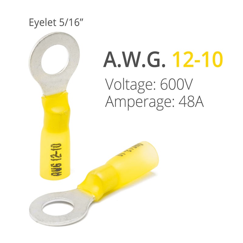 Wirefy 90 PCS Heat Shrink Ring Terminals 5/16" - Resistant Ring Connectors - Eyelet Wire Connectors - Yellow 10-12 AWG - Image 2